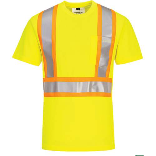 Contrast-Striped Safety T-Shirt, Polyester, 2X-Large, High Visibility Lime-Yellow