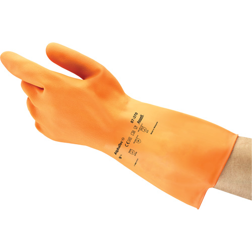 ALPHATEC 87-320 Gloves, Size 10, 11.8" L, Rubber Latex, Flock-Lined Inner Lining, 18-mil