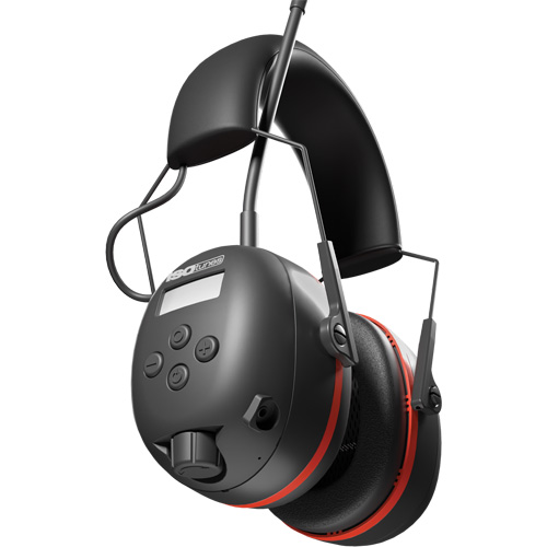 Black & Red Air Defender AM/FM Earmuffs, Headband Style, 24 dB