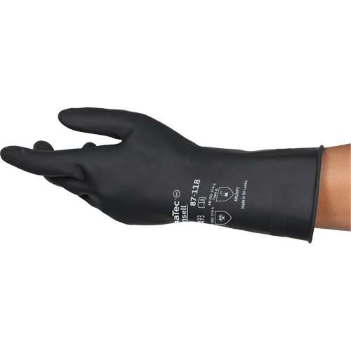AlphaTec 87-118 Chemical-Resistance Gloves, Size Small/7, 12.6" L, Rubber Latex, Cotton Inner Lining, 31-mil