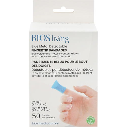 Blue Bandages, Fingertip, 3", Fabric Metal Detectable, Sterile