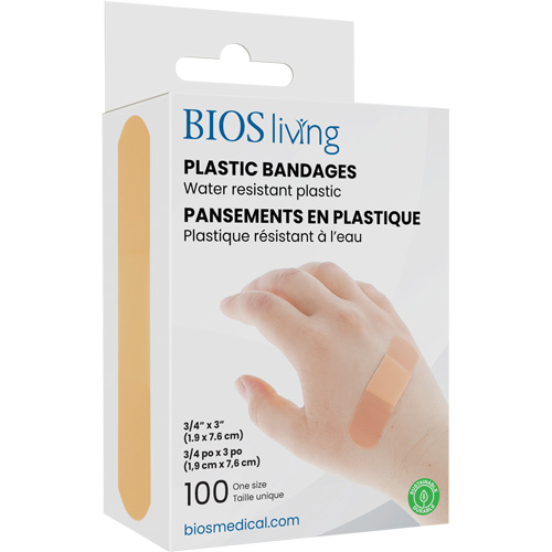Water-Resistant Bandages, Rectangular/Square, 3", Plastic, Sterile
