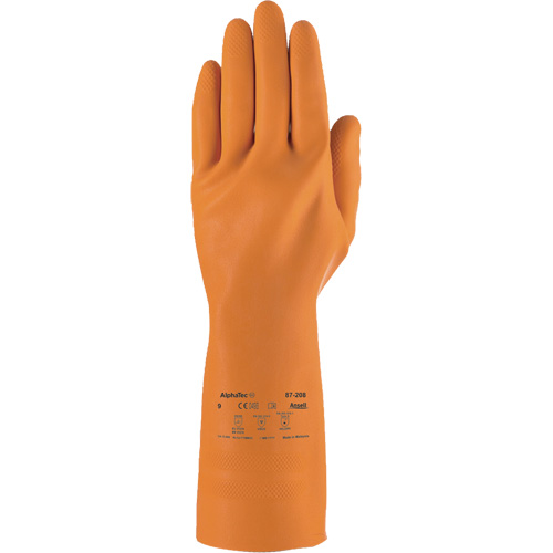 AlphaTec 87-208 Heavy-Duty Chemical-Resistant Gloves, Size 10, 12.8" L, Rubber Latex, Cotton/Flock-Lined Inner Lining, 29.5-mil