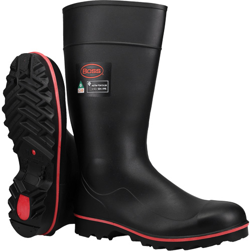 Boss Footwear Full ESR Safety Boot, Polyblend/PVC, Steel Toe, Size 4