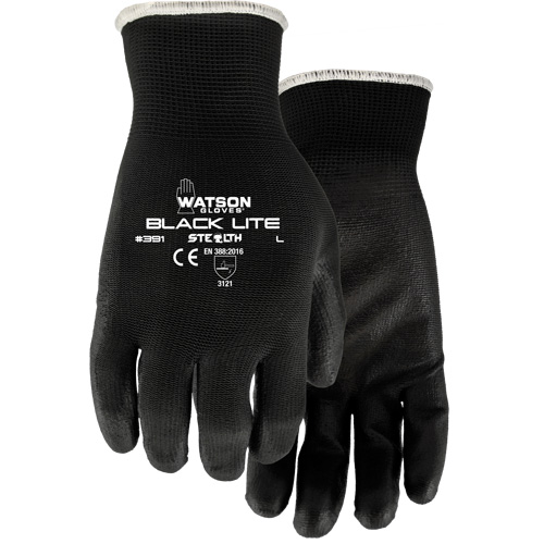 391 Stealth Black Lite Gloves, X-Small, Polyurethane Coating, Polyester Shell