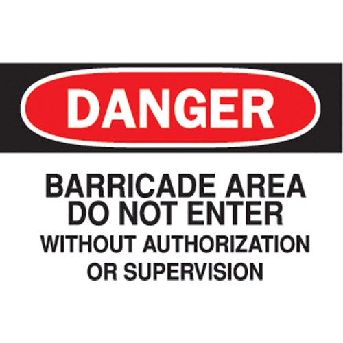 "Barricade Area Do Not Enter" Sign, 10" x 14", Aluminum, English