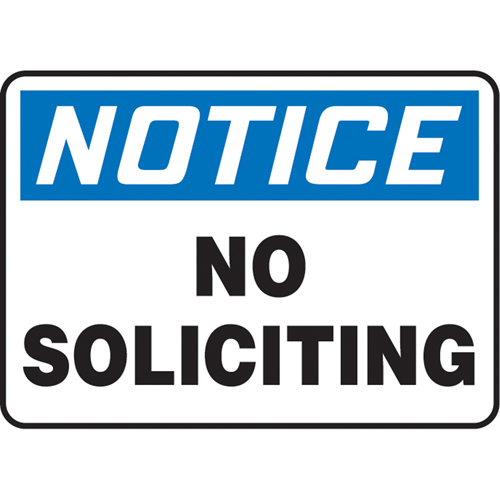 "No Soliciting" Sign, 10" x 14", Vinyl, English