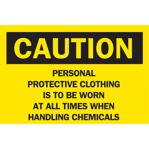 "When Handling Chemicals" Sign, 10" x 14", Plastic, English