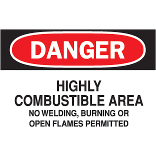 "Highly Combustible Area" Sign, 7" x 10", Aluminum, English