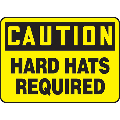 "Hard Hats Required" Sign, 7" x 10", Aluminum, English