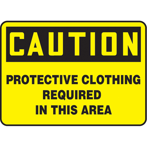 "Protective Clothing Required" Sign, 7" x 10", Aluminum, English