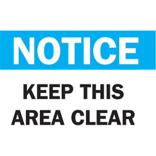 "Keep This Area Clear" Sign, 7" x 10", Aluminum, English