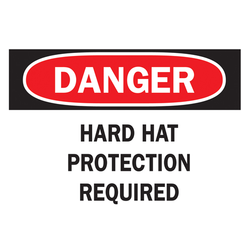 "Hard Hat Protection" Sign, 10" x 14", Vinyl, English