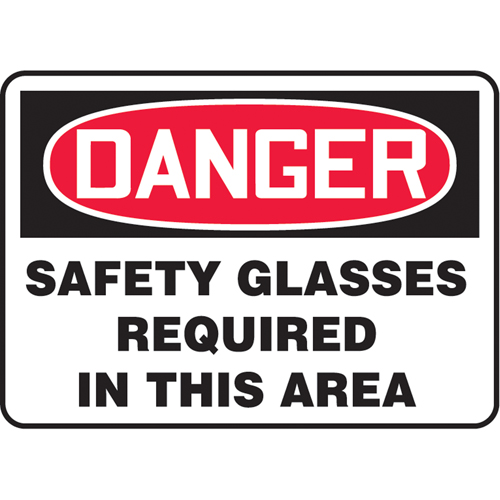 "Safety Glasses Required" Sign, 7" x 10", Aluminum, English