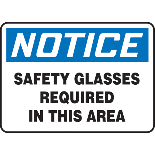 "Safety Glasses Required" Sign, 10" x 7", Vinyl, English