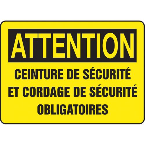 "Ceintures de sécurité et cordage de sécurité" Sign, 7" x 10", Aluminum, French