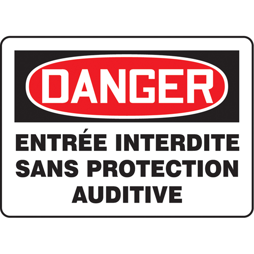 "Éntrée interdite sans protection auditive" Sign, 7" x 10", Aluminum, French