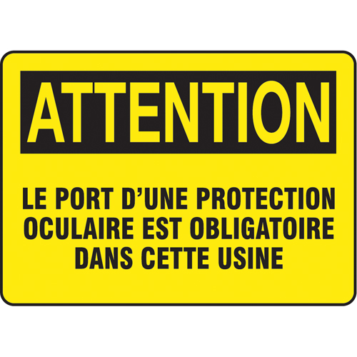 "Protection oculaire" Sign, 7" x 10", Plastic, French