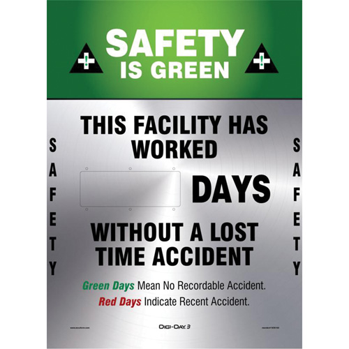 Digi-Day® Electronic Scoreboard Motivational Safety Sign, 28-0/0" x 20-0/0", Aluminum, English with Pictogram