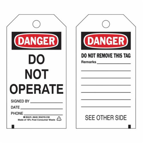 Self-Laminating "Do Not Operate" Tags, Polyester, 3" W x 5-3/4" H, English