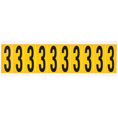 Individual Number and Letter Labels, 3, 2" H, Black on Yellow
