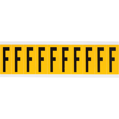 Individual Number and Letter Labels, F, 2" H, Black on Yellow
