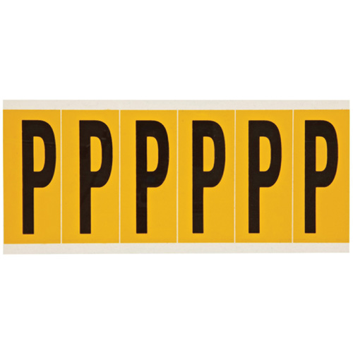 Individual Number & Letter Labels, P, 3" H, Black on Yellow