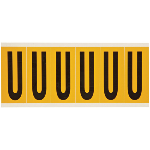 Individual Number & Letter Labels, U, 3" H, Black on Yellow