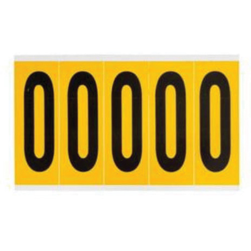Individual Number and Letter Labels, 0, 4" H, Black on Yellow