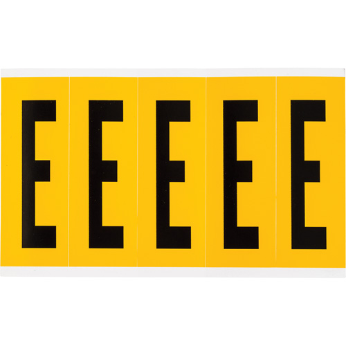 Individual Number and Letter Labels, E, 4" H, Black on Yellow