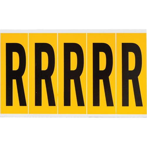 Individual Number & Letter Labels, R, 4" H, Black on Yellow