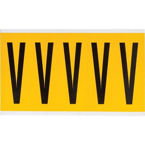 Individual Number & Letter Labels, V, 4" H, Black on Yellow