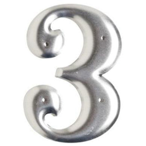 Aluminum Embossed Number and Letter Labels, 3, 3" H, Silver