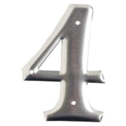 Aluminum Embossed Number and Letter Labels, 4, 3" H, Silver