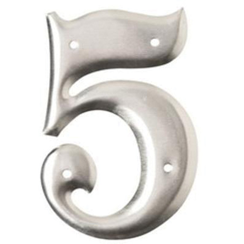 Aluminum Embossed Number and Letter Labels, 5, 3" H, Silver
