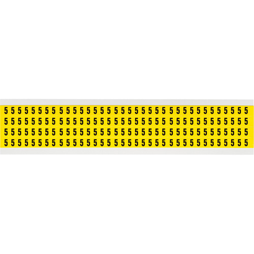 Repositionable Individual Number and Letter Labels, 5, 1/4" H, Black on Yellow