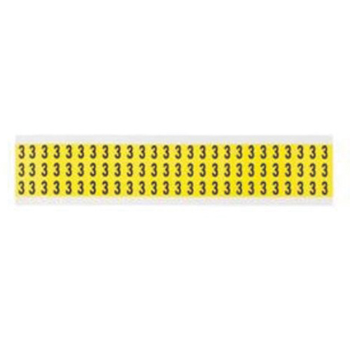 Repositionable Individual Number and Letter Labels, 3, 3/8" H, Black on Yellow