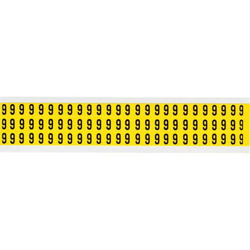 Repositionable Individual Number and Letter Labels, 9, 3/8" H, Black on Yellow