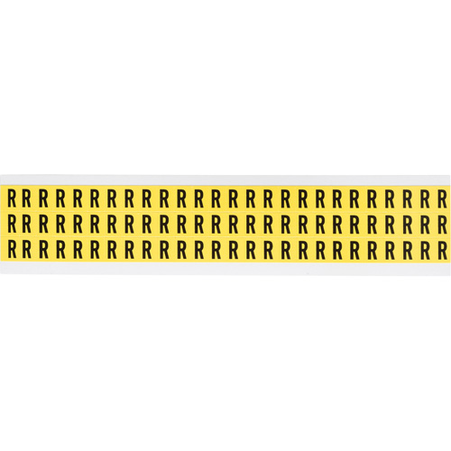Repositionable Individual Number & Letter Labels, R, 3/8" H, Black on Yellow