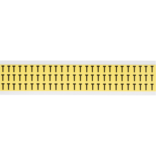 Repositionable Individual Number & Letter Labels, T, 3/8" H, Black on Yellow