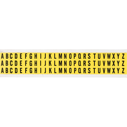Repositionable Individual Number and Letter Labels Set, A/B/C/D/E/F/G/H/I/J/K/L/M/N/O/P/Q/R/S/T/U/V/W/X/Y/Z, 3/8" H, Black on Yellow