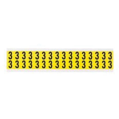 Repositionable Individual Number and Letter Labels, 3, 5/8" H, Black on Yellow