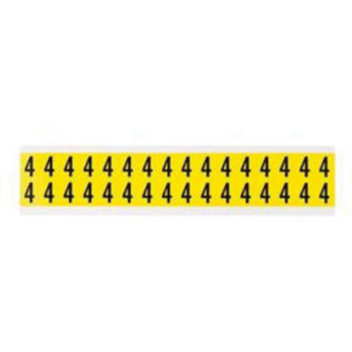 Repositionable Individual Number and Letter Labels, 4, 5/8" H, Black on Yellow