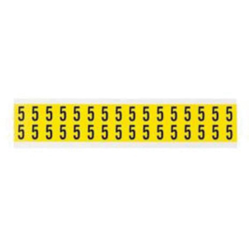 Repositionable Individual Number and Letter Labels, 5, 5/8" H, Black on Yellow
