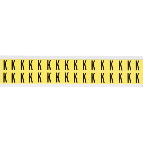 Repositionable Individual Number and Letter Labels, K, 5/8" H, Black on Yellow