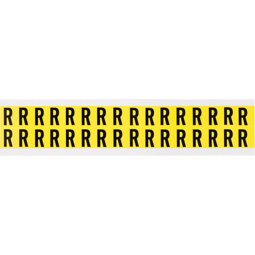 Repositionable Individual Number & Letter Labels, R, 5/8" H, Black on Yellow