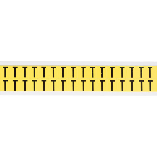 Repositionable Individual Number & Letter Labels, T, 5/8" H, Black on Yellow
