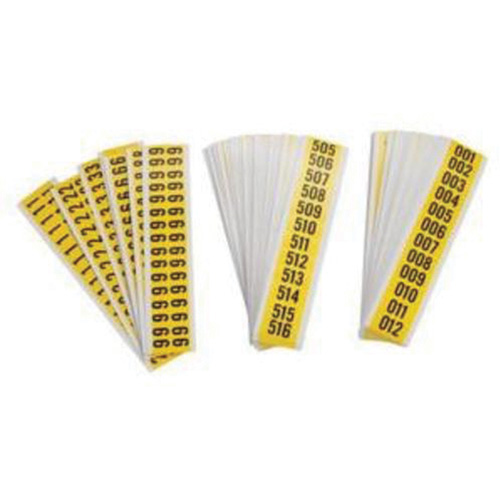 Repositionable Individual Number and Letter Label Set, 001 to 999, 5/8" H, Black on Yellow