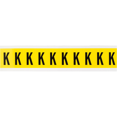 Repositionable Individual Number and Letter Labels, K, 1" H, Black on Yellow
