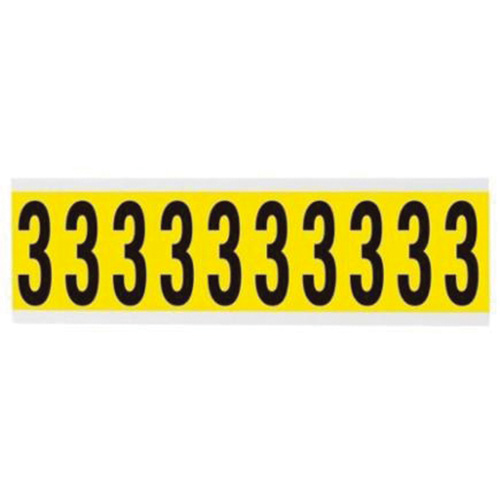 Repositionable Individual Number and Letter Labels, 3, 2" H, Black on Yellow